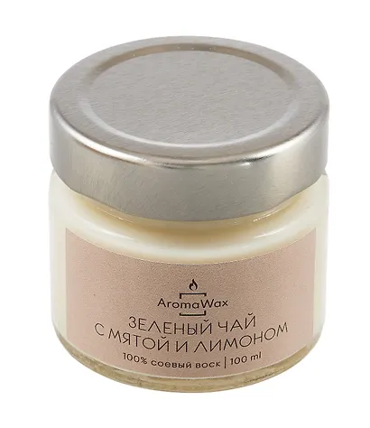 Свеча ароматическая в стеклянной баночке Зеленый чай с мятой и лимоном (100 мл) (AromaWax) - фото 1
