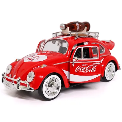 Машинка литая коллекционная Motor City Classics - Die-сast модель по лицензии Coca-Cola 1966 Volkswagen Beetle (Top Rack), масштаб 1:24 - фото 5