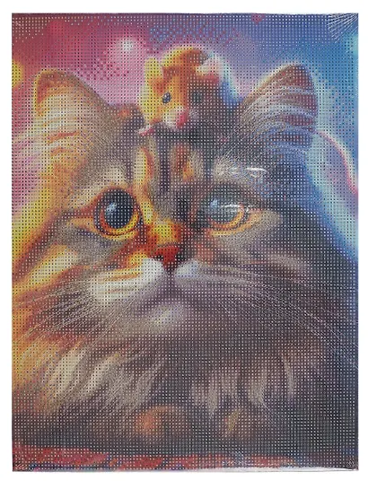 Алмазная мозаика. Классическая, с подрамником, с полным заполнением. Кошка и мышка 30х40, 30 цветов - фото 3
