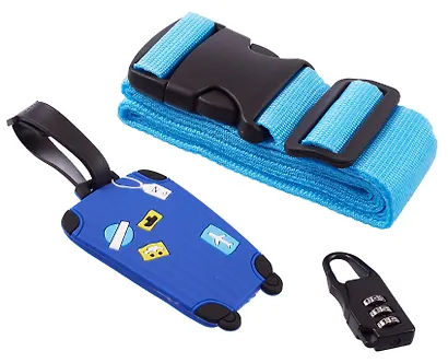 Travel набор Бирка, замочек и ремень для багажа (синий) (12-travel22-B1) - фото 4