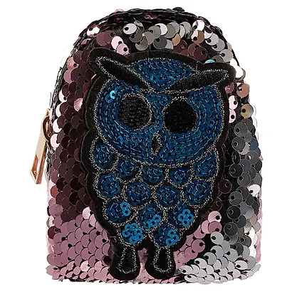 Сумочка-рюкзачок на молнии с пайетками Сова (10см) (ПВХ бокс) - фото 5