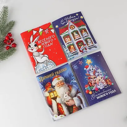 Записная книжка А6 32л. "Новогодние зайки" карт.обл., ассорти - фото 2