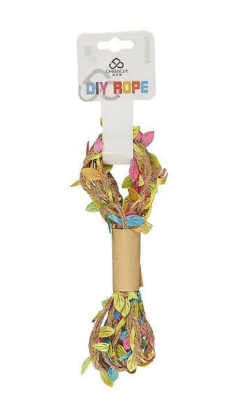 Тесьма джут с листочками, 2 метра, моток с подвесом (разноцветная) - фото 1
