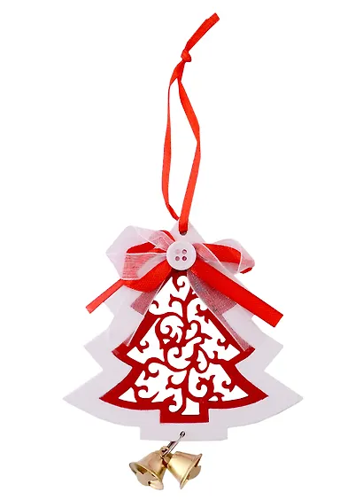 Подвеска новогодняя Елочка с узорами и колокольчиками (дерево) (9х11) - фото 1