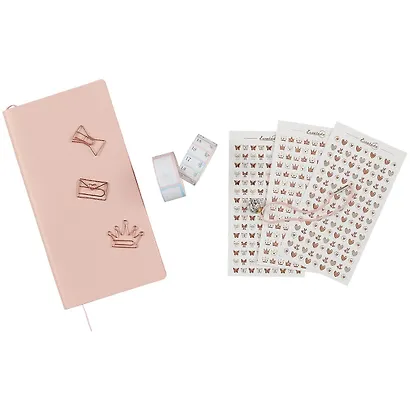 Записная книжка А6 96л розовая, мягкий переплет, стикеры+скрепки+брелок в комплекте, тонир.блок - фото 4