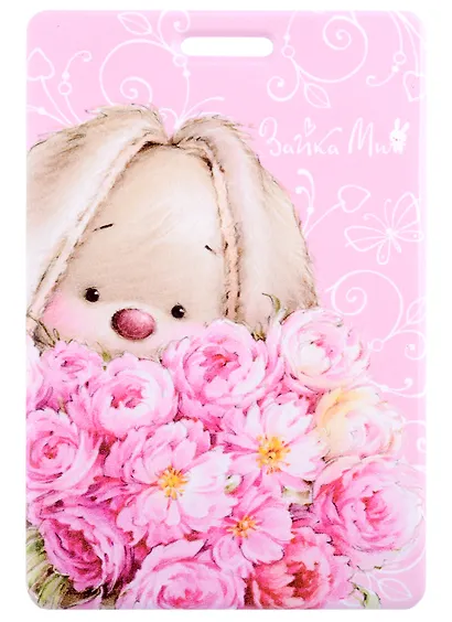 Чехол для карточек Зайка Ми с букетом (розовый) - фото 1