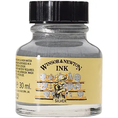 Тушь Winsor&Newton для рисования, серебряный, флакон c пипеткой 30мл - фото 1