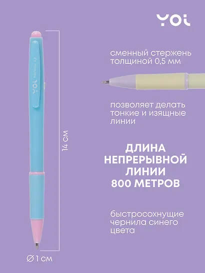 Ручка шариковая GoodMark, Pastel Rainbow, автоматическая синяя, в ассортименте - фото 3