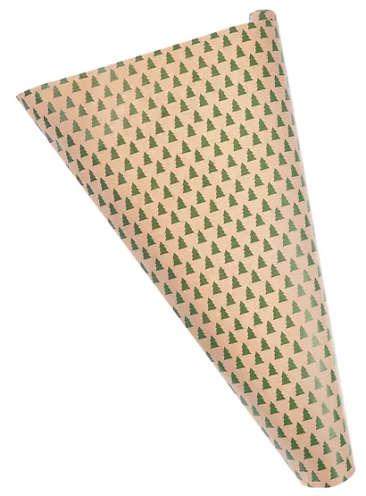 Бумага упаковочная 70*100см "Зеленыеёлки"крафт,НГ,инд.уп. - фото 1