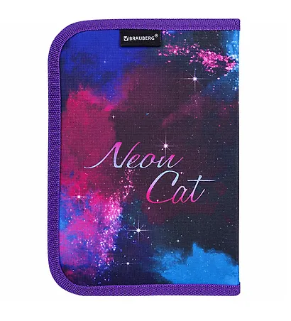 Пенал 1 отделение "Neon cat" с наполнением, 21*14 см, 24 предмета - фото 3