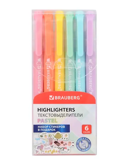 Текстовыделители 06цв "TWIN PASTEL" двусторонние, пл/уп, BRAUBERG - фото 1