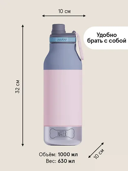 Бутылка для холодных и горячих напитков Buddy (откручивающееся дно) Пастельно-розовый цвет (1л) (69751) - фото 4