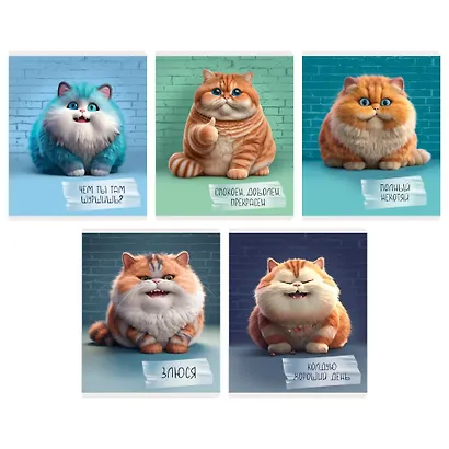 Тетрадь 48л кл. "Осторожно, кот!" мелов.картон, глянц.ламинция, многоуровн.конгрев, скругл.углы, ассорти - фото 1