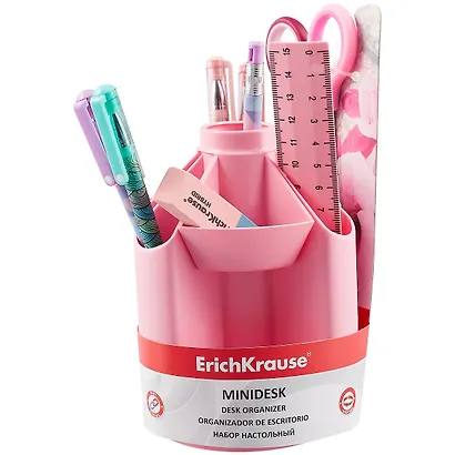 Набор настольный "Mini Desk" вращающ.подставка, розовый, к/к, Erich Krause - фото 2