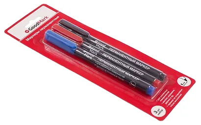 Маркеры перманентные GoodMark, черный, синий, красный 1 мм - фото 2