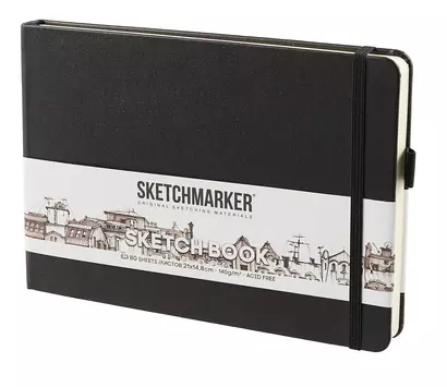 Скетчбук 21*14 80л "Sketchmarker" черный, нелинованн. 140г/м2, слоновая кость, тв.обл - фото 1