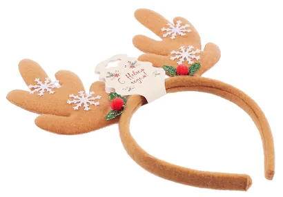 Ободок новогодний Рожки олененка со снежинками (коричневые) (текстиль) (12-6142-HNY7) - фото 2