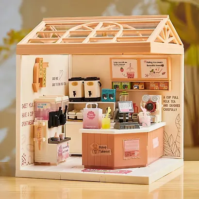 8002 Конструктор интерьерный для детского творчества – сборный домик Fairy Care «Магазин вкусного чая с молоком», количество деталей - 94 (материалы: пластик, металл, картон), со световыми эффектами ( - фото 3