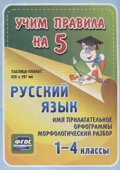 Русский язык. Имя прилагательное. Орфограммы. Морфологический разбор. 1-4 классы. Таблица-плакат - фото 1