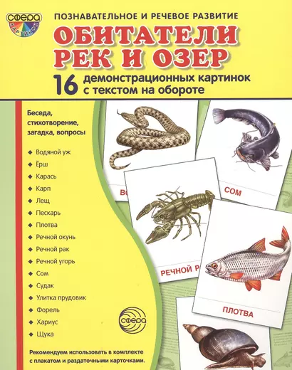 Обитатели рек и озер. 16 демонстрационных картинок с текстом на обороте - фото 1