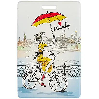 Чехол для карточек Москва Девушка с зонтиком на велосипеде - фото 1