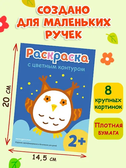 Раскраска с цветным контуром (Сова) - фото 7