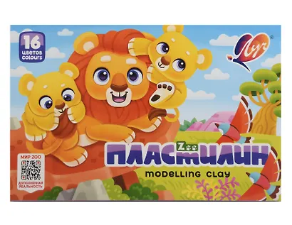 Пластилин 16цв 240гр "ZOO" к/к., стек, Луч - фото 1
