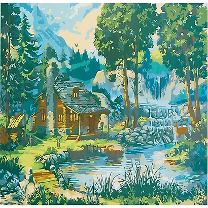 Холст с красками по номерам Домик у пруда (Х-8224) (40х50см) (24цв) (Рыжий Кот) (3+) (коробка) - фото 1