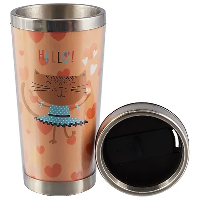 Термостакан Кот с цветными сердечками (400 мл) (пКТ Ластик) - фото 2