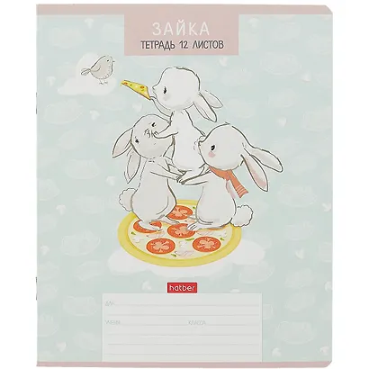 Тетрадь в крупную клетку Hatber, "Зайчата", 12 листов, в ассортименте - фото 1