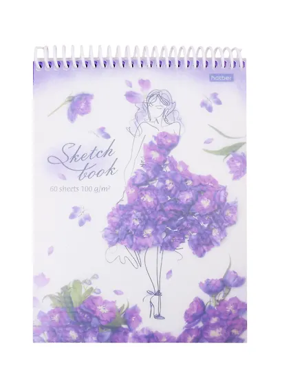 Скетчбук А5 60л "Flower art" белый офсет, 100г/м2, пластик.обложка, спираль - фото 1