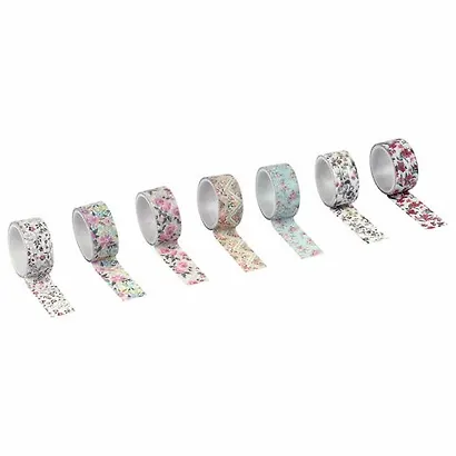 Клейкие WASHI-ленты для декора ЦВЕТОЧНЫЙ МИКС, 15 мм х 3 м, 7 цветов, рисовая бумага, ОСТРОВ СОКРОВИЩ, 661707 - фото 4