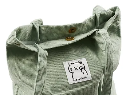 Сумка-шоппер с кнопкой мятная (вельвет) (33х31) - фото 4