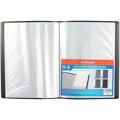 Папка 30ф А4 "Diamond Original" пластик, карман на корешке, черный, Erich Krause - фото 2