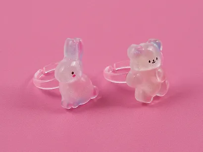 Набор колец Кролик и Мишка перламутровые (2шт) (пластик) (12-03907-B29) (Lafilaf) - фото 4