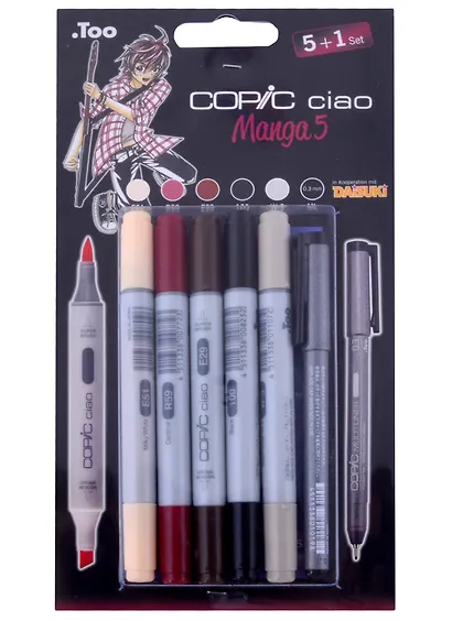 Набор маркеров Copic Ciao "Манга 5", 5 цветов + мультилинер 0.3 мм - фото 6