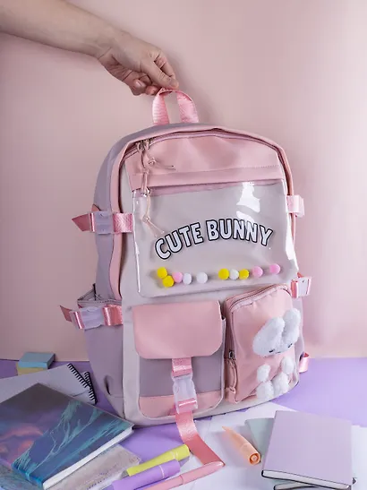 Рюкзак "Зайка" 42*27*15 см, сиренево-розовый, с игрушкой - фото 14
