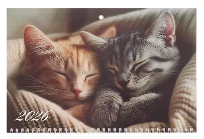 Календарь квартальный 2026г 297*695 "Котики" настенный, трёхблочный, спираль - фото 2