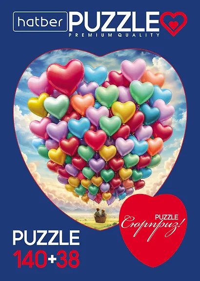 Пазл 140+38 Premium А4ф  Два сердца На воздушном шаре 2 картинки в 1 коробке в Смарт-упаковке - фото 1