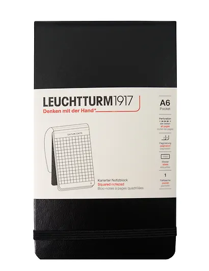 Записная книжка A6, 92 листа в клетку "Portrait Pocket", твердая обложка, черный, Leuchtturm1917 - фото 1