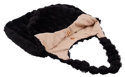 Сумка-шоппер с объёмной ручкой (черная) (плюш) (35х35см) - фото 4