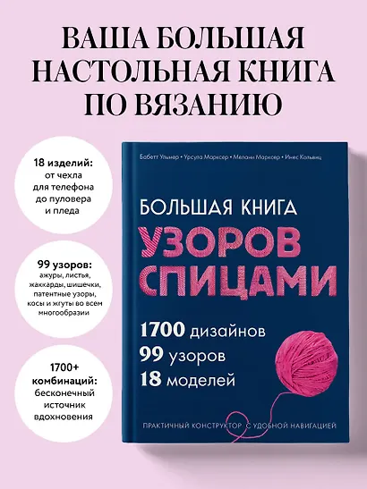 Большая книга узоров спицами. 1700 дизайнов, 99 узоров, 18 моделей. Практичный конструктор с удобной навигацией - фото 4