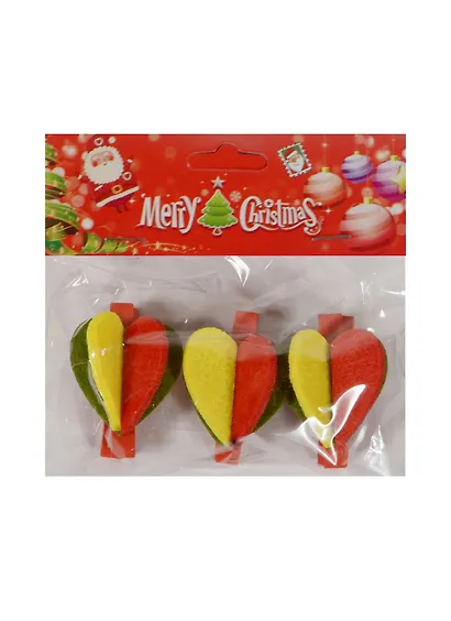 Новогодний Набор из 3-х прищепок 3D-сердце в пакете с хедером (11069725) (12х10см) - фото 1