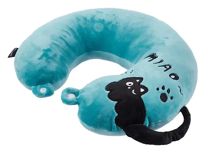 Подушка на шею с кнопкой «Чёрный кот», (30х30 см), (лазурный), Bookvalno - фото 4