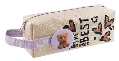 Пенал-косметичка "Пушистый мишка- Бежевый" 20*7,5*5см, на молнии мягкий - фото 1