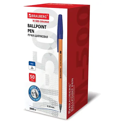 Ручка шариковая Brauberg, M-500 Orange, синяя 0,7 мм - фото 3