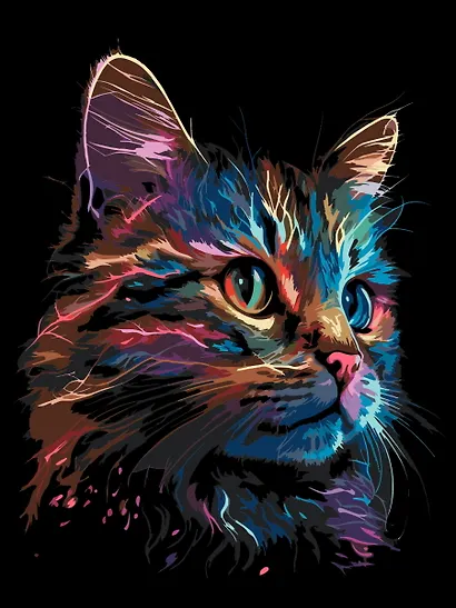 Картина по номерам. На черном холсте. Цветной котик - фото 1