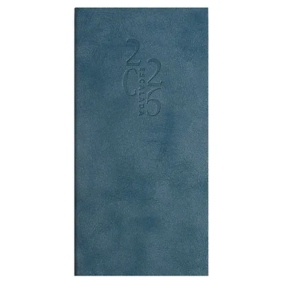 Еженедельник дат. 2026г. 64л 80х165 мм "Тиволи глосс" сизо-синий, кожзам, мягк.переплет, блинт.тиснение, офсет, справ.мат-лы, инд.уп - фото 1