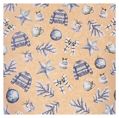 Бумага упаковочная 70*100см "Зимнеенастроение"крафт,НГ,инд.уп. - фото 2