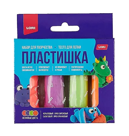 Тесто для лепки "Пластишка", неоновые цвета, набор из 4 цветов - фото 2